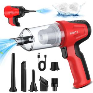 Car Vacuum Portable Cordless, 4 in 1 Mini Vacuum Cleaner Hight Power, 12000Pa Powerful Suction, Air Duster, Dual Filter,Adjustable Small Vaccum Portable Cordless for Car, Home, Pet, Office (Red)