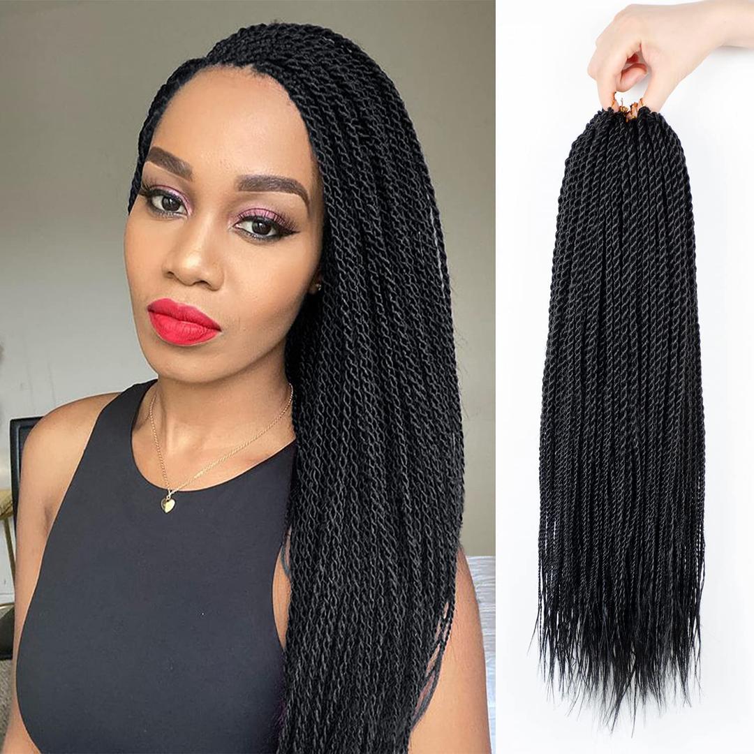 NAYOO Senegalese Twist Crochet Hair - 2 Packs 18 Inch Twist Crochet Hair for Black Women, 35 Strands/Pack Crochet Braids Hair For Braiding, Crochet Twist Hair Hot Water Setting(18 Inch, 1B)