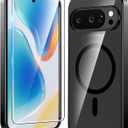 FNTCASE for Google Pixel-10-Pro XL Case: Clear Pixel 9 Pro XL Phone Cases Magnetic with Screen Protector Transparent Slim Cell Cover Anti Yellowing Rugged Shockproof Protective (Black)
