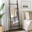 TEAKMAMA 6-Tier Blanket Ladder with Hanging Knobs,5.5 Ft Wall Leaning Blanket Ladders for Living Room Bedroom,Rustic Decorative Storage for Quilts,Throws,Easy to Assemble,Rustic Brown