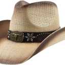 GORGLITTER Women's Cowboy Hat Western Cowgirl Hats Straw Classic Wide Brim Sun Hat for Men (Khaki)