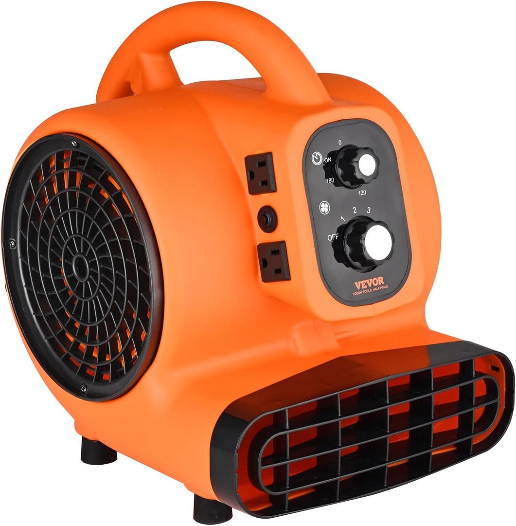 VEVOR Air Mover, 1/4 HP 1000 CFM Carpet Dryer for Cooling and VentilatingPortable Floor Blower Fan, 4 Blowing Angles and Time Function, Adjustable Blow Angle for Janitorial, Home, Commercial Use tested works