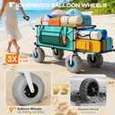 Navatiee 260L Beach Wagon with Extended Tailgate, 440lbs Heavy Duty Beach Cart with 9 Big Balloon Wheels for Sand, Collapsible Folding Wagon with Side Pocket for Outdoor, Light Blue