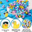 100pcs Summer Beach Ducks, Mini Resin Ducks Colorful Duck Figurines with Surfing Glasses Surfboards for Baby Shower Miniature Garden Landscape DIY Dollhouse Potted Plants Pool Party Decoration
