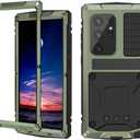 Metal Case for Samsung S24 Ultra Aluminum Military Grade Rugged Case with Metal Stand Screen Protector Drop Tested Shockproof Full Cover case for Samsung S24 Ultra (Green)