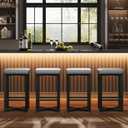 IDEALHOUSE Bar Stools Set of 4, 24.6" Counter Height Backless Barstools | Gray Upholstered PU Leather Seats, Metal X-Frame & Footrest, Modern Kitchen Stools for Home Bar, Dining Room