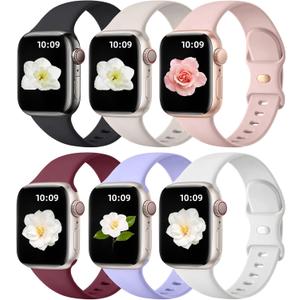 Maledan 6 Pack Bands Compatible for Apple Watch Band 38mm 40mm 41mm 42mm 44mm 45mm 46mm 49mm Women Men, Soft Silicone Sport Band Strap for iWatch Apple Watch Series 11 10 9 8 7 6 5 4 3 2 1 SE Ultra (White/ Black/ Starlight/ Pind Sand/ Digital Lavender/ Wine Red)