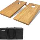 GoSports 4 ft x 2 ft Regulation Size Wooden Cornhole Boards Set with Light Brown Finish - Includes Carrying Case 
