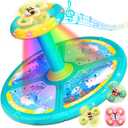 Ocean Sit and Spin Toys for Toddlers 1-3, 360 Rotation Sit n Spin, LED Light & Enlightenment Music, for Boy/Girl with 3PCS Suction Cup Spinner Toys (Blue)