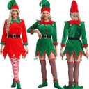 SOMSOC 6 Pack Women Christmas Elf Costume Set Velvet Dress Santa's Helper Costume Xmas Outfit Elf Hat Shoes Ears Belt Socks, Size XL