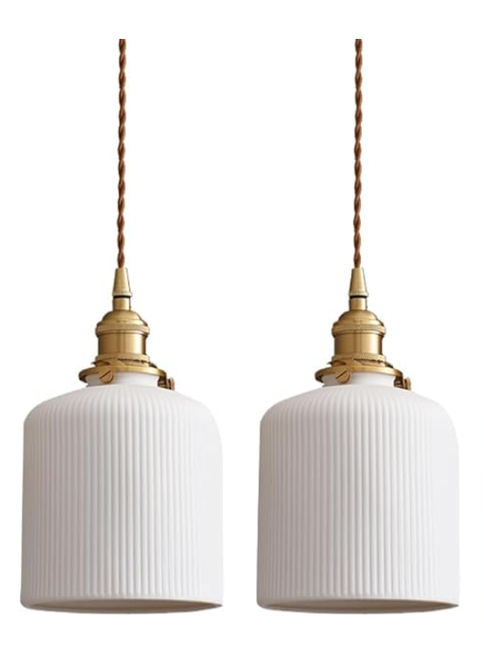Aeyee Ceramic Pendant Light Fixture Set of 2, Dome Hanging Light, Adjustable Pendant Lighting for Kitchen Island Bedroom