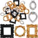 Vicenpal 25 Pcs Vintage Mini Picture Frames Baroque Antique Small Resin Jewelry Display Table Frame for Christmas DIY Photo Holiday Party Decoration (Black,Gold,Silver)