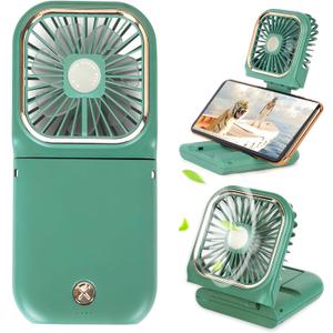 Portable Mini Fan - 5 in 1 with Phone Holder, Desk Fan, USB Rechargeable, 3000 mAh Power Bank, 3 Speed Adjustable, Neck Lanyard, Green Portable Mini Fan - 5 in 1 with Phone Holder, Desk Fan, USB Rechargeable, 3000 mAh Power Bank, 3 Speed Adjustable, Neck Lanyard, Green
