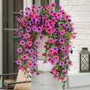 4 Pcs Artificial Fake Hanging Flowers Plants for Outdoor Decoration, Faux Daisy with Eucalyptus Leaves Fade Resistant Long Trailing Vines for Front Door Porch Balcony Patio (Light Purple Pink)