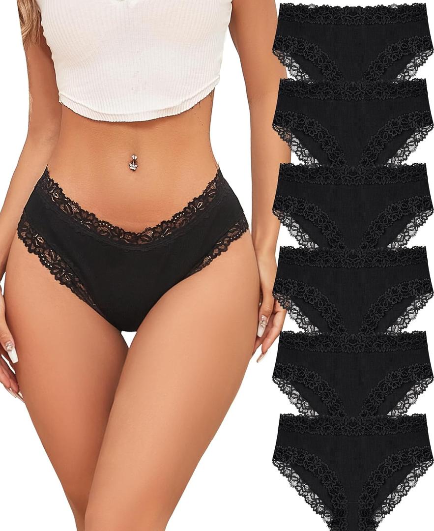 Knowyou Cotton Underwear for Women Cheeky Bikini Womens Underwear Pack Sexy Lace Wasit Hipster Brief Panties for Ladies (Small)