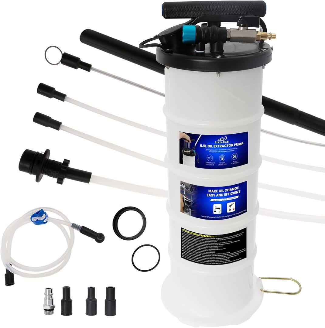 SIXIWANZI 6.5L Oil Extractor Pump, Pneumatic/Manual Fluid Extractor with Pipe Storage Units