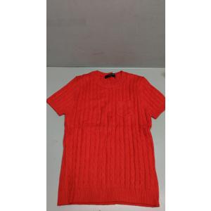 Women Cables Knit Pullovers Wool O Neck Short Sleeved Sweaters Fall Winter Warm Top, Color Red, Size M