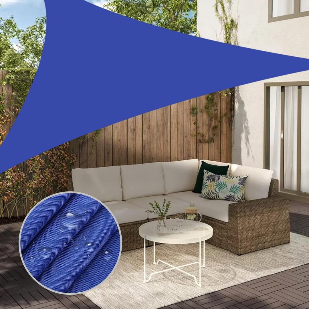 Neween Triangle Sun Shade Sail, 9' x 9' x 9', Waterproof Blue Color with 98% UV Block