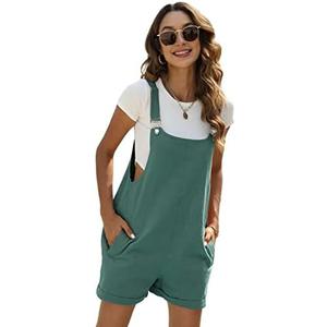 Himosyber Women Cotton Blend Shortall Linen Dual Pocketed Adjustable Strap Cream Pinafore Overall Romper, Size XL