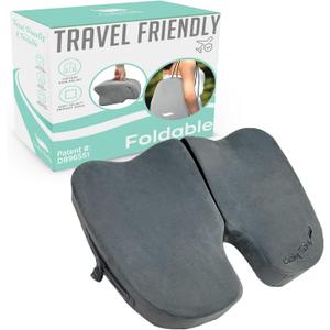Premium Foldable Travel Seat Cushion - for Relief of Lower Back, Sciatic, Butt and Tailbone Pain - for Home & Office Use, Perfect for Travel or Driving - Coccyx Seat Cushion (Regular, Gray)