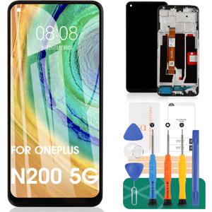 for OnePlus Nord N200 5G LCD Screen for OnePlus N200 5G Screen Replacement Nord N200 5G LCD Display DE2118 Touch Digitizer Assembly Compatible with DE2117 Repair Parts Kits(Black with Frame