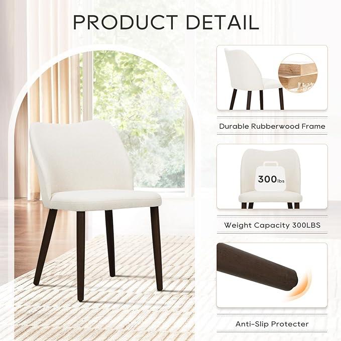 Upholstered Parsons Dining Chairs Set of 6, Modern Dining Room Chairs with Back, Fabric Kitchen Side Chairs with Wood Legs for Dinner Farmhouse Restaurant, Beige