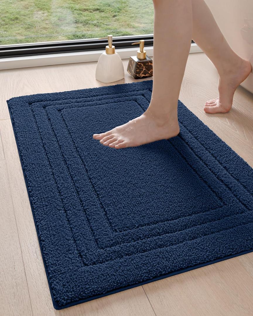 DEXI Bathroom Rug 32x20, Ultra Soft Absorbent Bath Mats for Bathroom, Shower Floor Bathmat Non Slip, Washable Bath Rugs Carpet for Tub, Sink, Navy (1'8" x 2'8" (Rectangular))