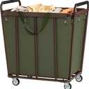 Hoctieon Large Laundry Cart with Wheels, 400L Heavy Duty Laundry Basket Organizer, Rolling Hamper Sorter for Clothes Storage, Industrial Dirty Clothes Hamper for Home & Hotel, Green+Brown