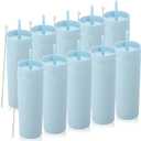 Volhoply 20oz Plastic Skinny Tumblers Bulk 10 Pack,Double Wall Tumbler with Lid and Straw,BPA Free Matte Acrylic Iced Coffee Cups With Straw,Reusable Travel Cute Mug for Party,DIY Gift(Blue, 10 Set)