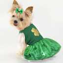 Idepet St. Patrick's Day Dog Dress with Bow Dog Tulle Skirt for Small Dog Girls Green Puppy Dress Cat Apparel Pet Holiday Outfits (Green 2, Large) (Large (Pack of 1))