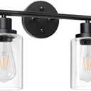 Unicozin 2 Light Vanity Lights, Black Wall Sconce Light with Clear Glass, Bathroom Light Fixtures, Wall Lights for Mirror, Living Room, Bedroom, Hallway, E26 Base (Bulbs Not Included)