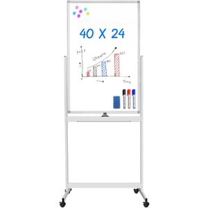 Maxtek Magnetic Mobile White Board, 40 x 24 Double Sided Dry Erase Board Rolling Whiteboard Aluminum Frame Standing Whiteboard on Wheels