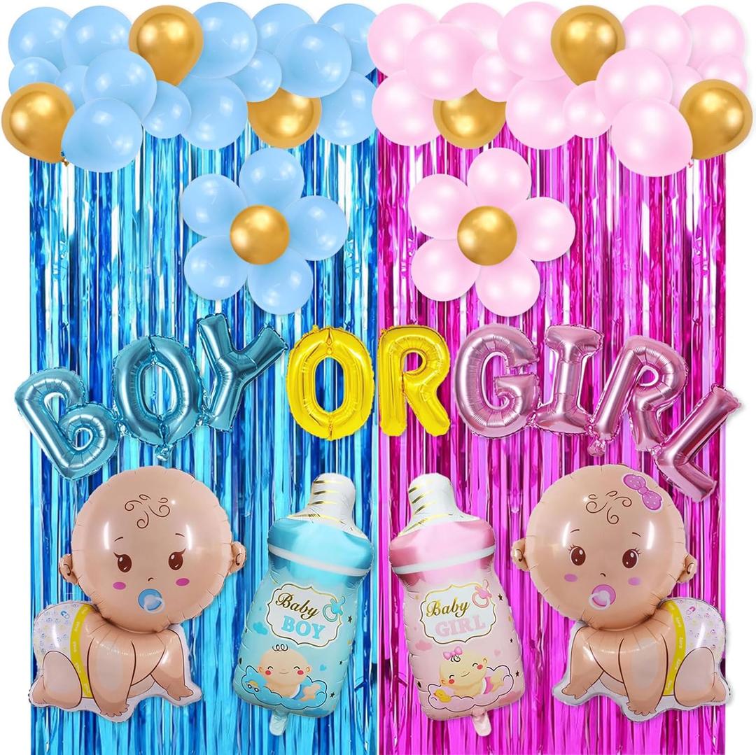 75PCS Gender Reveal Decorations Girl or Boy Foil Balloon Pink and Blue Balloons Garland Arch Fringe Curtains Baby Feeding Bottle Balloons for Baby Shower Decor Boy or Girl Gender Reveal Balloon Set