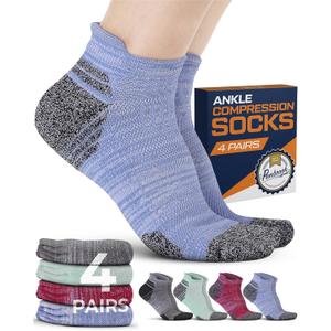 Pembrook Ankle Compression Socks for Women & Men - 4 Pairs | Sports Running Compression Socks | Athletic Ankle Support Socks (Large)