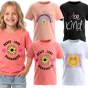 MISS POPULAR Girls 4-Pack Super Soft Short Sleeve T-Shirts Rainbow Butterfly Glitter Print Cute Design| Sizes 7-16