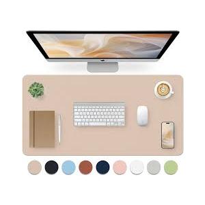 Leather Desk Pad Blotter,Light Tan Waterproof Office Desktop Mat for Women,36x17in Non-Slip Large Mouse Pad Writing Protector