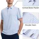 Rouen Men's Polo Shirts Short Sleeve Dry Fit Performance Wicking Moisture Causal Striped Collared Golf Shirts for Men (Blue, S)