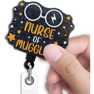 Funny Nurse Retractable Badge Reel, Nurse of Black Glitter Badge Reel with Alligator Clip, Acrylic Medical Badge, Funny ID Card Badge Holder Gift for RN CNA Nursing Doctor Student Assistant