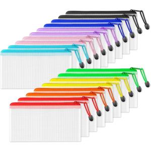 SUNEE Plastic Mesh Zipper Pouch 4.6x9.2 in (9 Colors, 18 Packs), Plastic Pencil Pouches, Multipurpose Travel Bags, for Office Supplies Bills Cosmetics Travel Accessories& Games Organizing Storage (Multicolored)