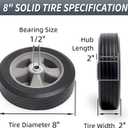GICOOL 8" x 2" Solid Rubber Flat-Free Tire and wheel, with Ball Bearings and 1/2 Axle Bore Hole, 2" Offset Hub, For Hand Truck Dolly Trolley Garden Wagon Cart Generator Replacement Tire, 2 Pack