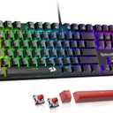 Redragon Mechanical Gaming Keyboard Wired, 11 Programmable Backlit Modes, Hot-Swappable Red Switch, Anti-Ghosting, Double-Shot PBT Keycaps, Light Up Keyboard for PC Mac (RGB LED)