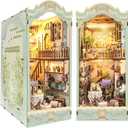 CRIOLPO Book Nook Kit - DIY Doll House Booknook, Book Nook Miniature Kit for Bookshelf Insert Decor Craft for Adult Teen Halloween, 3D Wooden Puzzle Bookends with Sensor Led Light