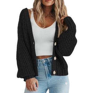 ATHMILE Women's Chunky Cardigan Sweaters Long Sleeve Button Loose Short Outerwear Coats Open Front Fall Clothes, Mediumw