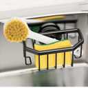 TAILI Sponge Holder with Strong Suction Cup, Dish Sponge Caddy Inside Sink Removable, Rustproof Aluminum for Sponges, Brushes, Stoppers and Scrapers - Black