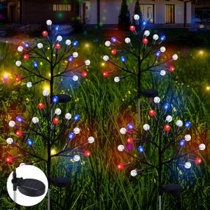 4 Pcs Solar 4th of July Outdoor Lights Waterproof Solar Patriotic 40led Red White and Blue Stake Lights for Outside Porch Yard Grave Cemetery Independence Day Memorial Day Decoration