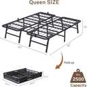 VIPSHOW 18 Inch Queen Metal Bed Frame Folding Bed Frame Tool-Free Assembly Mattress Foundation No Box Spring Needed Platform 2500lbs Heavy Duty Steel Slats, Noise-Free, Easy Assembly, Black