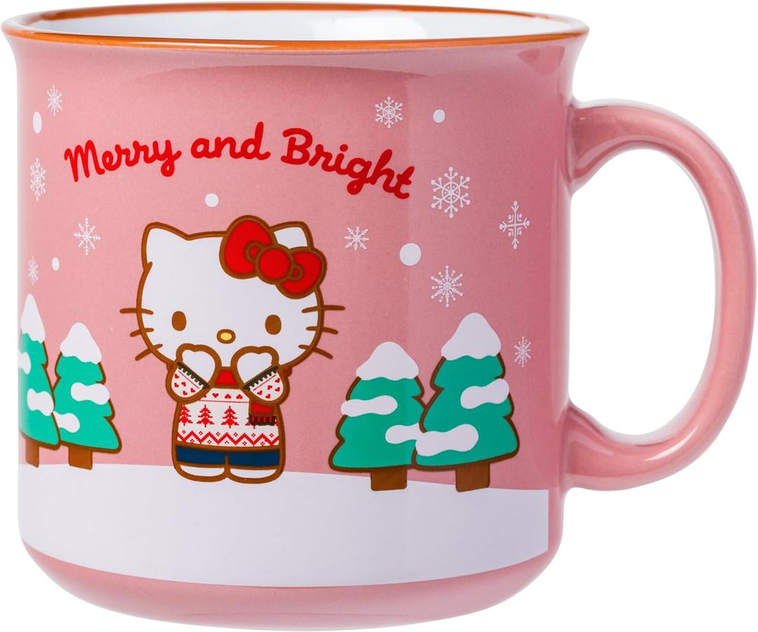 Silver Buffalo Hello Kitty Holiday Sweaters Icons and Snowflakes 20oz Ceramic Camper Mug (Pink/Multi)