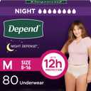 Depend Night Defense Adult Diapers, Incontinence & Postpartum Bladder Leak Underwear for Women, Disposable, Overnight, Medium, Blush, 80 Count, 