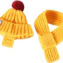 Dog Winter Hat Scarf Set Knitted Pet Hat New Year Winter Warm Cap Dog Costumes Neck Ear Warmer for Small Dogs Cats Pet Outfits for Small Dogs (Yellow) M