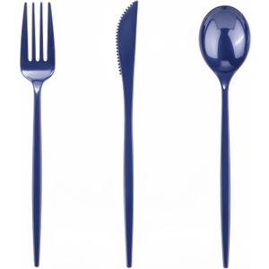 PULOTE 150PCS Blue Plastic Silverware Set - Plastic Cutlery Disposable - Heavy Duty Blue Plastic Utensils Include 50 Forks, 50 Knives,50 Spoons for Party&Graduation